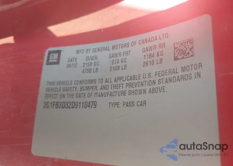 2013 Chevrolet Camaro 1Lt from USA, damaged, VIN 2G1FB3D32D9110479